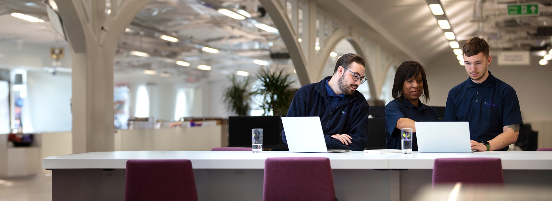 Sciensus colleagues at tall desks