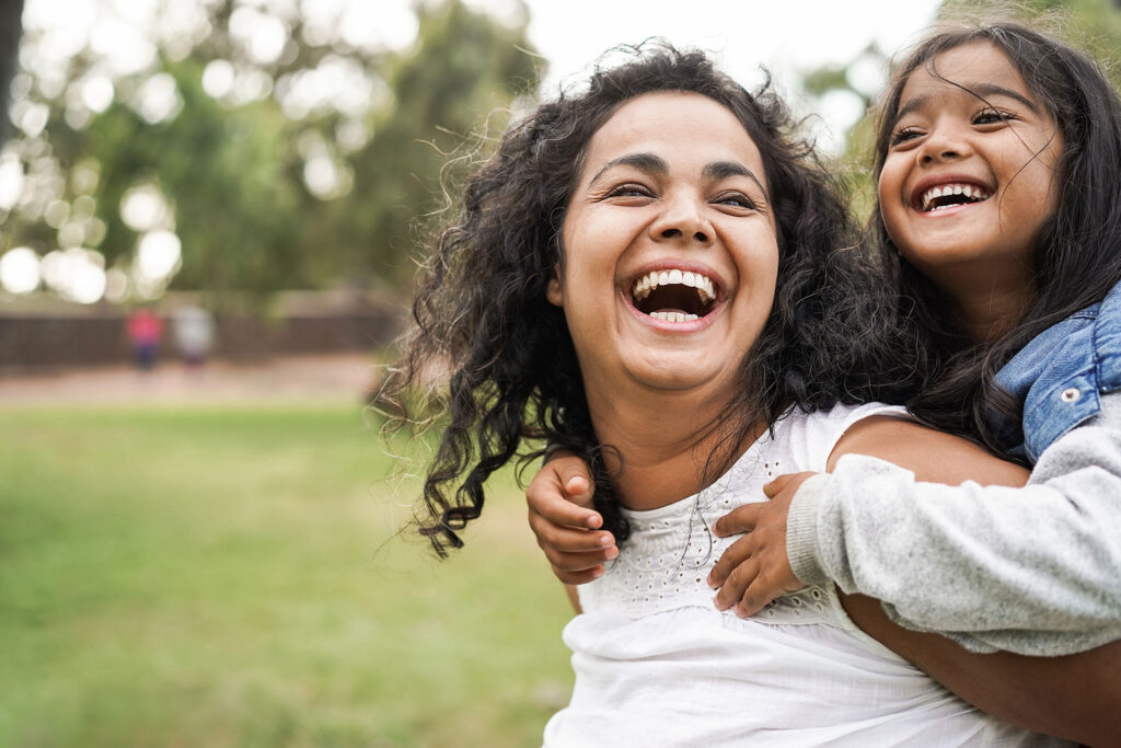 Mother and daughter outside