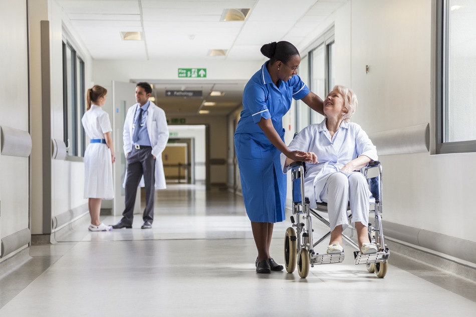 Lady in wheelchair NHS hospital
