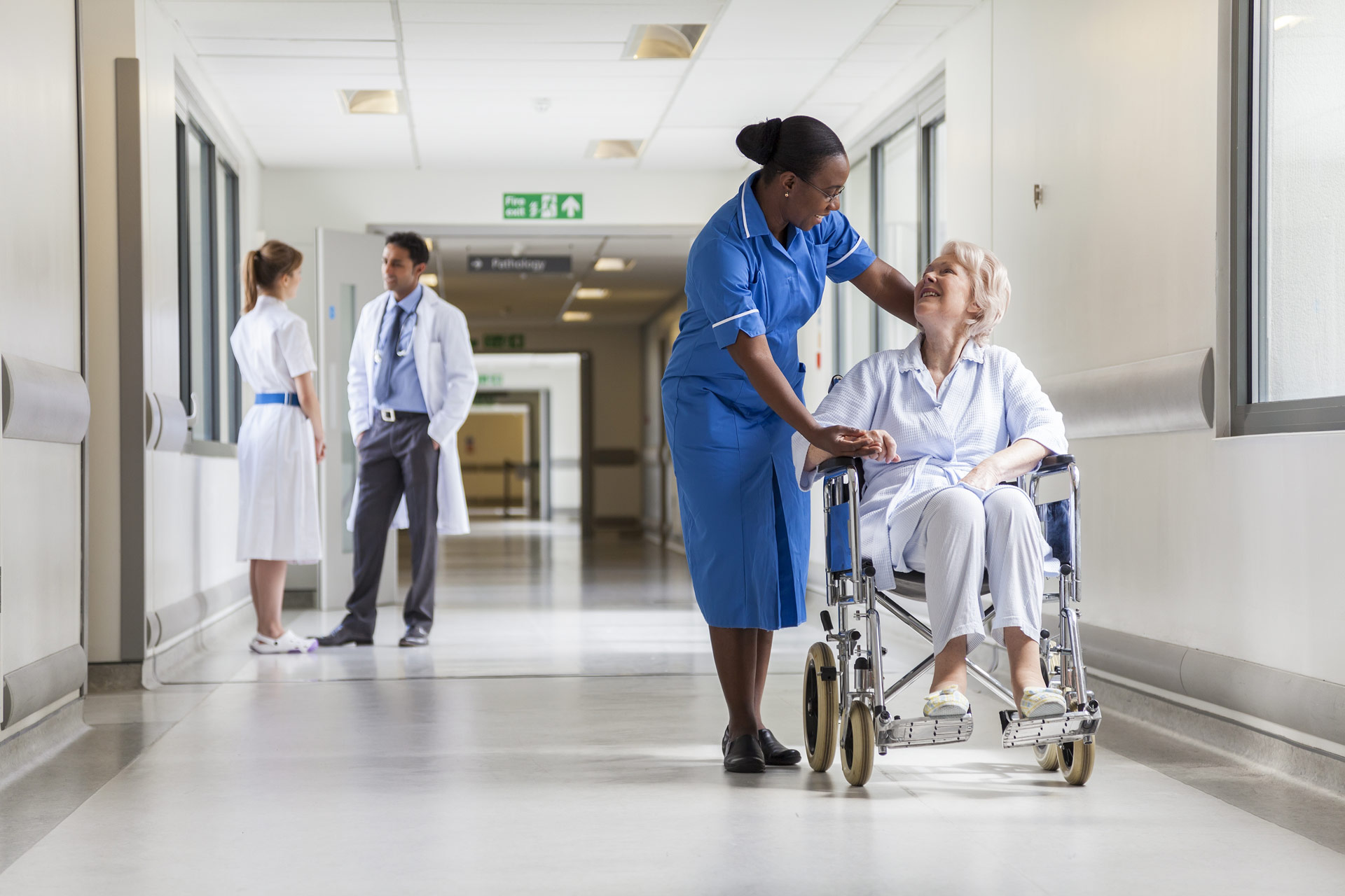 Lady in wheelchair in NHS hospital