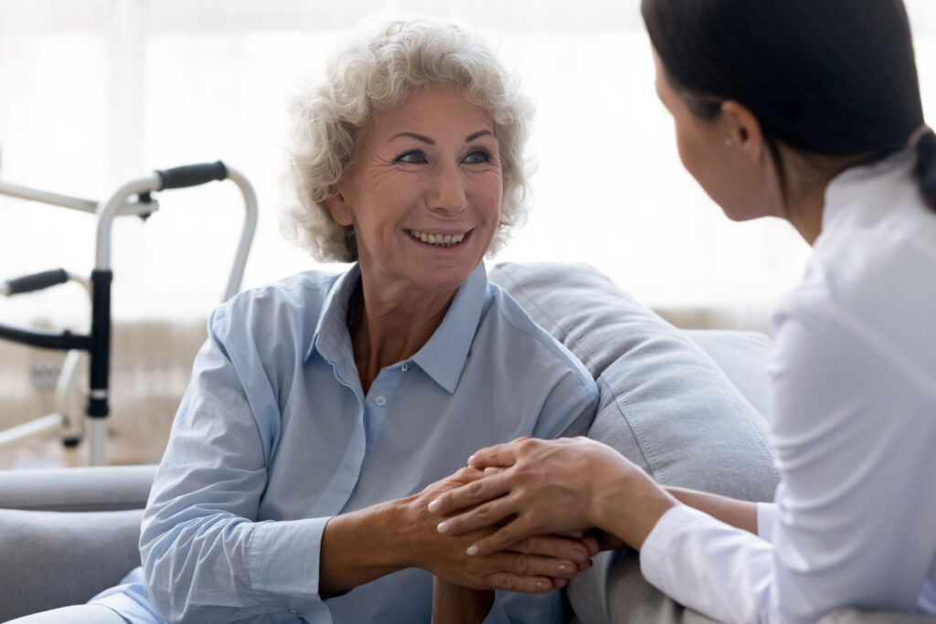 Care home resident receiving support